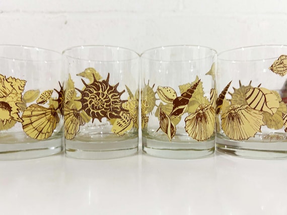 Vintage Shell Glasses by Georges Briard Set of 4 Seashell Bourbon Glass Cocktail 1960s