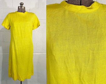 Vintage Sunshine Yellow Dress Short Sleeve 1960s Adams 100% Irish Linen Arthur Originals 5th Avenue B. Altman Marvelous Mrs. Maisel Medium