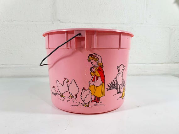 Vintage Pink Bucket Plastic Easter Basket Pail Shamrock Industries Decoration 1980 Toy Storage Baby Shower Nursery Farm Spring 80s 1980s
