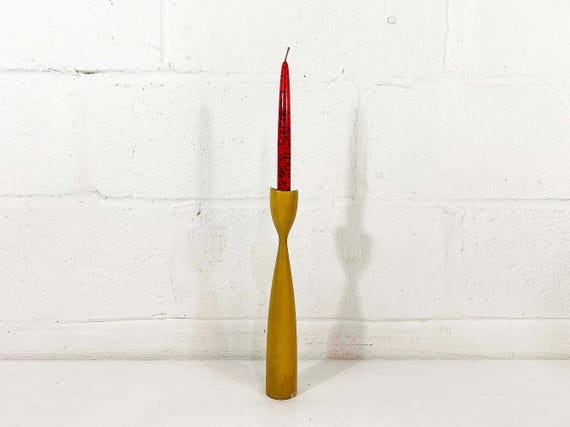 Vintage Wood Candle Holder Danish Atomic Candlestick Modernist Mid- Century MCM 1960s
