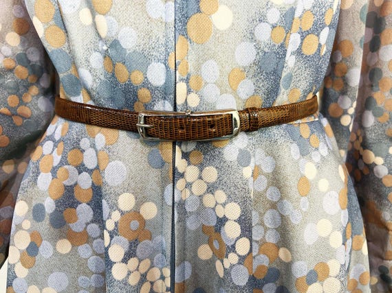 Vintage Skinny Faux Leather Belt Western Cowgirl Cowboy Rockabilly Country Southwestern Embossed Silver Metal Buckle Large 1970s 1980s