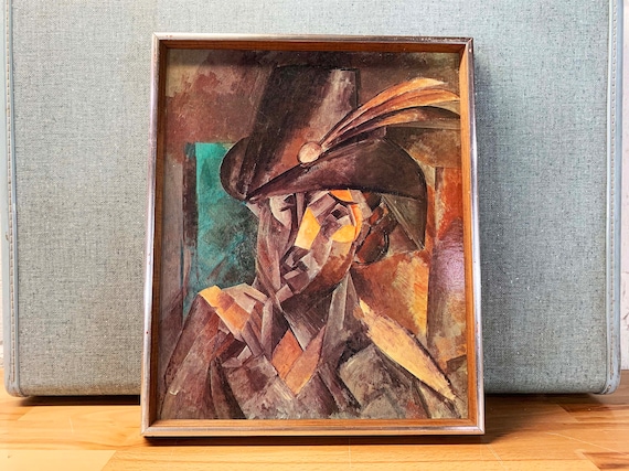 Vintage Pablo Picasso Framed Print Woman in a Black Hat Fernande Olivier Portrait Artwork MOMA Spain Cubism 1909 1900s