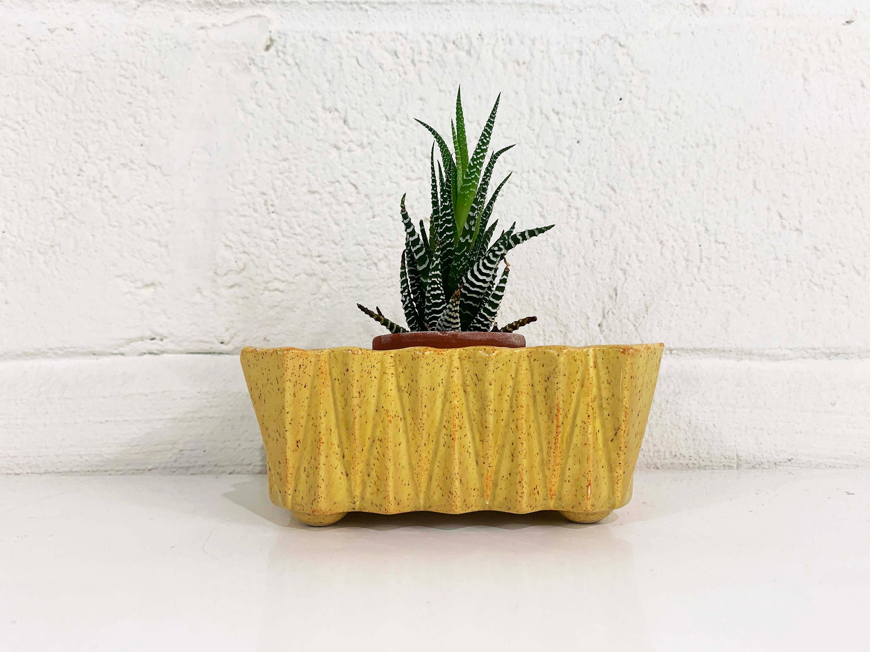 Vintage Mustard Yellow Upco Planter Art Deco Geo Geometric Glaze