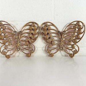 Vintage Gold Butterflies Burwood Molded Plastic Butterfy Set of 2 Nursery 1970s 1976