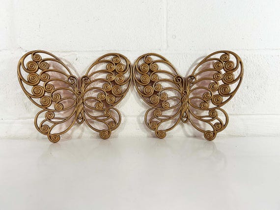 Vintage Burwood Butterflies Home Interiors Gold Molded Plastic Butterfy Decor Set of 2 Wall Decor Boho Nursery USA 1970s 1976