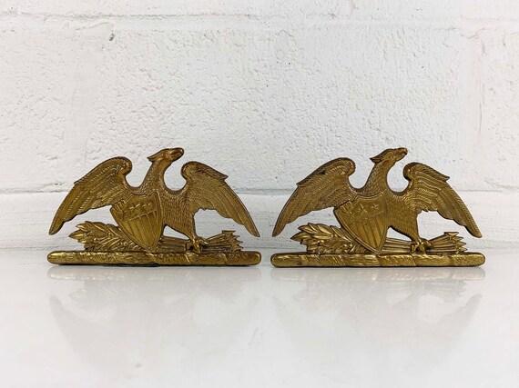 Vintage Brass Eagle Bookends Virginia Metalcrafters Waynesboro VA Eagle Bookend Americana Decor Mid-Century 1950s 1952