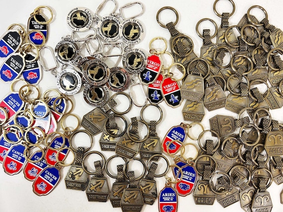 Vintage Zodiac Keychains - Sold Individually - Astrology Sign Birthday Gift 1970s Aries Aquarius Virgo Sagittarius Capricorn Cancer Taurus