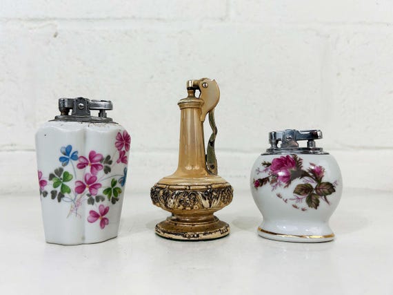 Vintage Table Lighters   Sold Individually      Ceramic Floral Ronson Japan 1960s