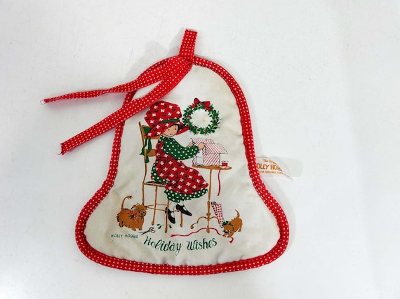 Vintage Holly Hobbie "Holiday Wishes" Bell-Shaped Christmas Potholder Hot Pad American Greetings Corp 1970s