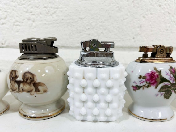 Vintage Table Lighter Mid Century Floral Dogs Ducks Ceramic Fenton Milk Glass Hobnail Japan 1960s