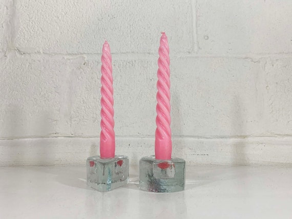 Vintage Glass Blenko Candle Holders Pair Candlesticks Mid-Century Candleholder Wedding Candlestick Boho Teardrop 1960s
