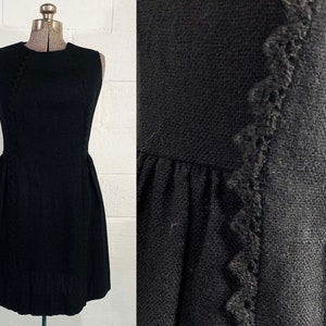 Vintage Black Dress Carol Rodgers Wool LBD 1960s Sleeveless Party New Year&#39;s Small XS