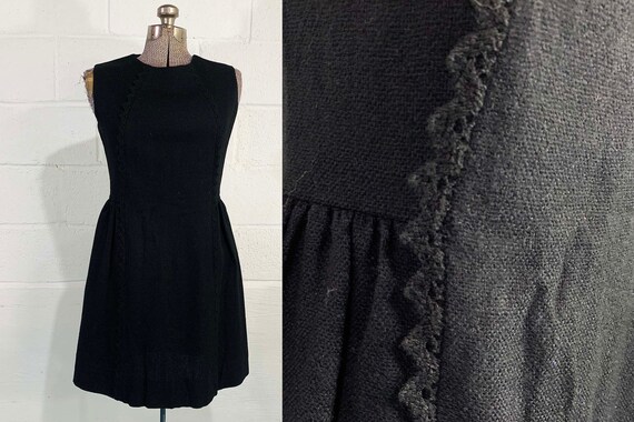 Vintage Black Party Dress Carol Rodgers Wool Skater 1960s 60s Sleeveless Boho Party Cocktail Goth Vamp New Year's Eve Small XS