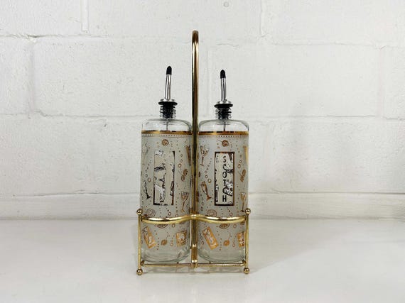 Vintage Decanter Set Glass Liquor Scotch Rye Scotch Cocktail Bar Cart Barware 1950s 1960s