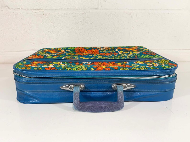 Vintage Small Flower Power Suitcase Rainbow Floral Case Make Up Bag Makeup Overnight Bag Luggage Travel 1970s 1960s Mod Kitsch Kawaii image 3