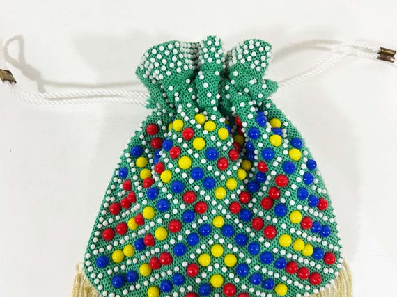 Vintage Beaded Bag Drawstring Change Purse Rainbo… - image 2