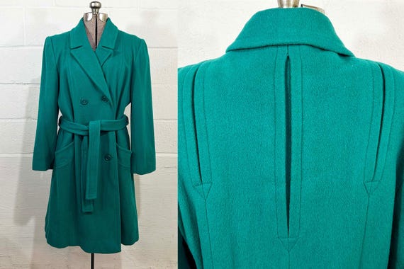 Vintage Aqua Wool Peacoat: 1980s Belted Winter Coat, Large