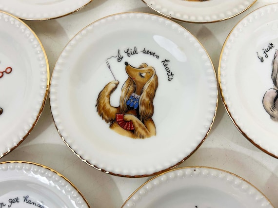 Vintage 1950s Ardalt Dog Snack Dishes Bridge Card Party   Sold Individually