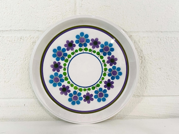 Vintage Mikasa Light 'N Lively Large Serving Platter Plate Dish Mid Century Blue Purple Green Dinner Party Holidays 1960s Flower Power