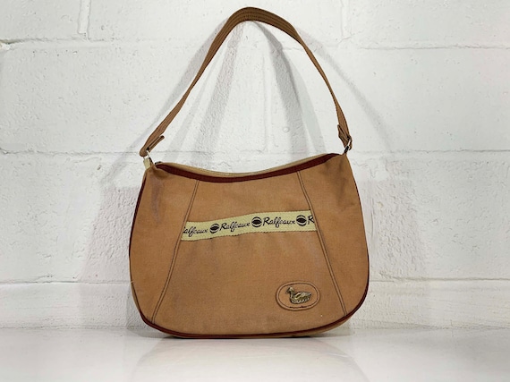 Vintage Brown Canvas Shoulder Purse Ralfeaux Tan Shoulder Bag Handbag Retro Tote 1970s 70s