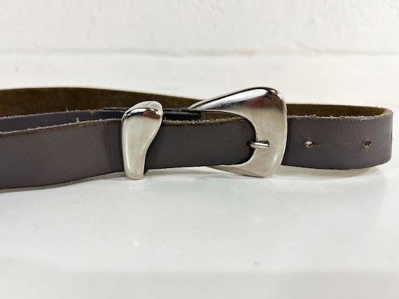 Vintage Omega Gray Leather Belt Silver Metal Buckle 1990s 1980s Funky Accessory New Wave Post Punk