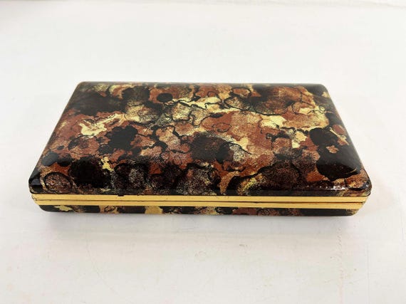 Vintage Mele Jewelry Box Velvet Earring Case Brown Yellow Gold Travel Hard Clamshell Retro Necklace Storage 1960s