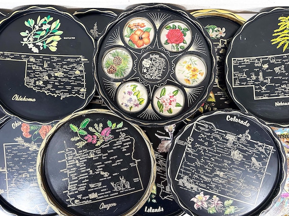 Vintage Souvenir State Drink Tray – Mid-Century Barware Map (Sold Individually) 1970s 1960s