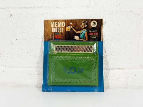 Vintage Mail Organizer Letter Holder Green Plastic Memos Flower Power Boho Retro Storage Container Office Crafts NOS Deadstock 1960s 60s