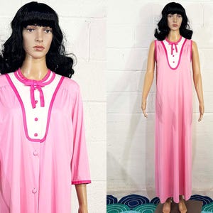 Vintage Pink Nightgown Robe Set Lounge Wear Barbie Lingerie 1950s 1960s Large XL