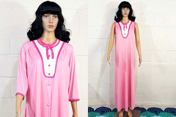 Vintage Barbie Pink Nightgown Robe Set Lounge Wear Sleeveless 3/4 Sleeve Lingerie Kawaii 1950s 1960s Large XL