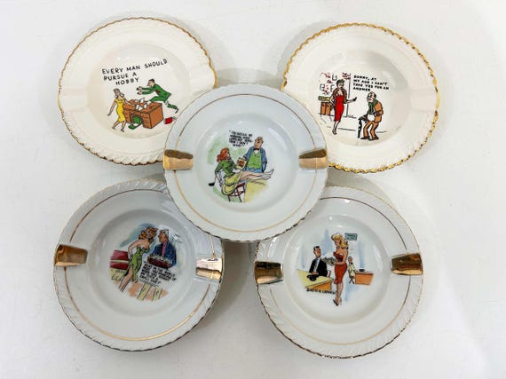 Vintage Gold Mini Ashtray Party Card Game Funny Gag Birthday Father's Day Gift 1950s