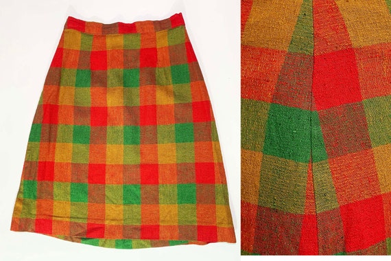 Vintage Plaid Mini Skirt Red Green Nubby Schoolgirl Short Colorful Mod A line 1970s 60s 70s 1960s XS XXS Etsy