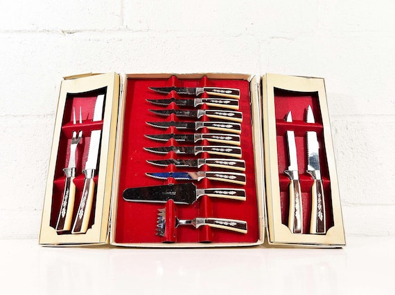 Vintage Sheffield Knives 19 Piece Presentation Set Housewarming Serving Stainless Steel Knife 1960s