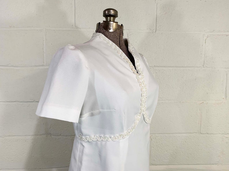 Vintage White Maxi Waist Dress 60s Mod Non-Traditional Wedding Short Sleeve Gown 1960s Mid-Century Bridesmaid Sequin V Neck Fashion Medium image 2