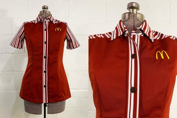 Vintage McDonald’s Uniform Shirt 1976 Crest 1970s Brown White Fast Food Restaurant Dead Stock NOS Deadstock Size 6 Small