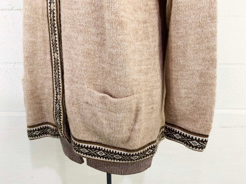 Vintage Alpaca Peruvian Cardigan Button Down Raglan Long Sleeve Fair Isle Knit Cream Ivory Tan 1980s 1990s XXL XL 1XL 2XL 1X 2X image 4