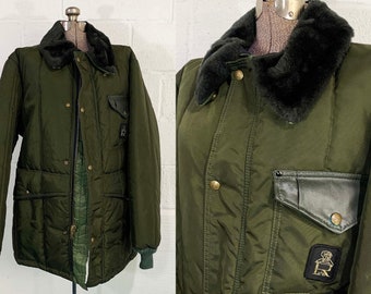 Vintage Refrigiwear Winter Coat Puffy Puffer Army Green Lined Duffle Jacket Hipster Cozy 1970s XXL XL Large