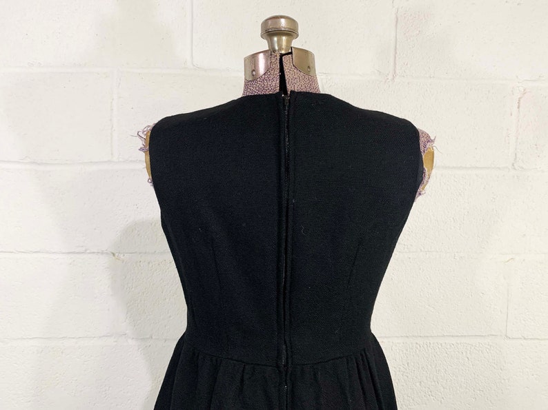 Vintage Black Party Dress Carol Rodgers Wool Skater 1960s 60s Sleeveless Boho Party Cocktail Goth Vamp New Year's Eve Small XS image 8