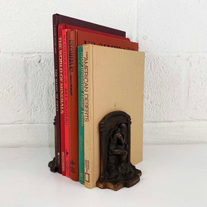 Vintage Cast Metal Art Deco Thinking Man Bookends The Thinker Figurine Home Decor Bookcase Book Shelf 1940s 1950s image 4