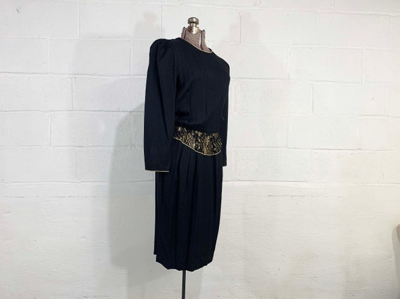 Vintage Black Cocktail Dress Gold Lace Long Sleev… - image 5