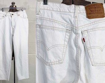 Vintage Levi's 512 Jeans White Denim Slim Fit Tapered Leg USA Made Large Size 13 Waist 30" Inseam 26" 1990s 90s