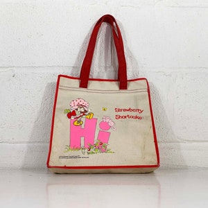 Vintage Strawberry Shortcake White Canvas Bag Cartoon Tote American Greetings 1980s 1980 80s Aesthetic Dopamine Colorful Kitsch Kawaii Cute image 3