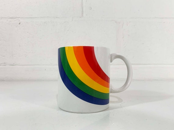 Vintage Rainbow Mug 1980s Made In Korea F.T.D.A. FTDA Coffee Cup Gay Pride Classic 1984 Cheerful Kitsch Kawaii Stranger Things