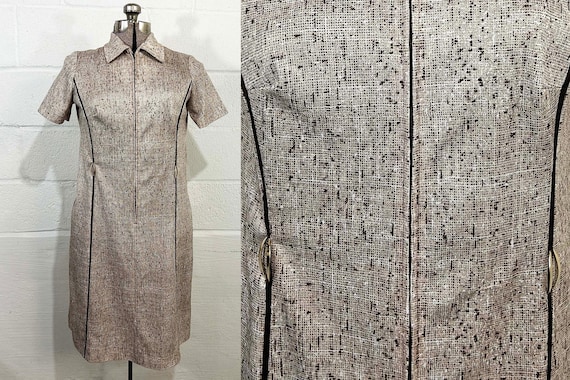 Vintage Brown Shift Dress Mod Tan Coffee Lorac Original 1960s Lady Carol Mod Short Sleeve 1970s Large