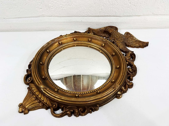 Vintage Gold Eagle Mirror Convex Porthole Federal Americana Syroco Nautical 1970s