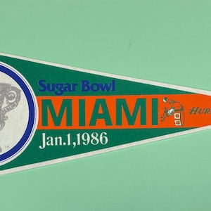 1986 Miami Hurricanes Florida Football University Pennant 12x30 Sugar Bowl