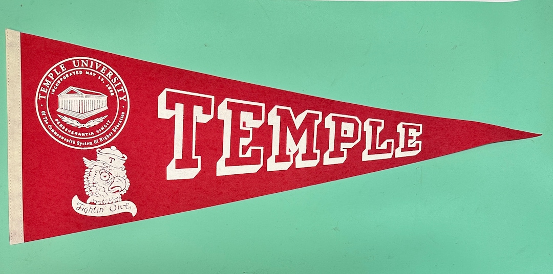 Vintage Temple Owls College University Pennant Flag Banner 12x30 Inches ...
