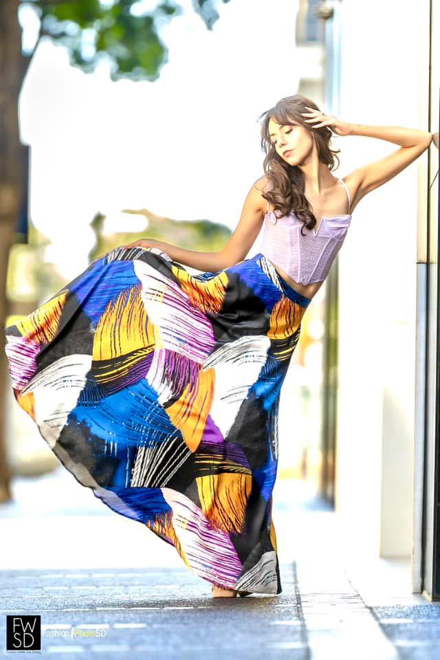 Ladies Silk Scarf Patched Maxi Skirt