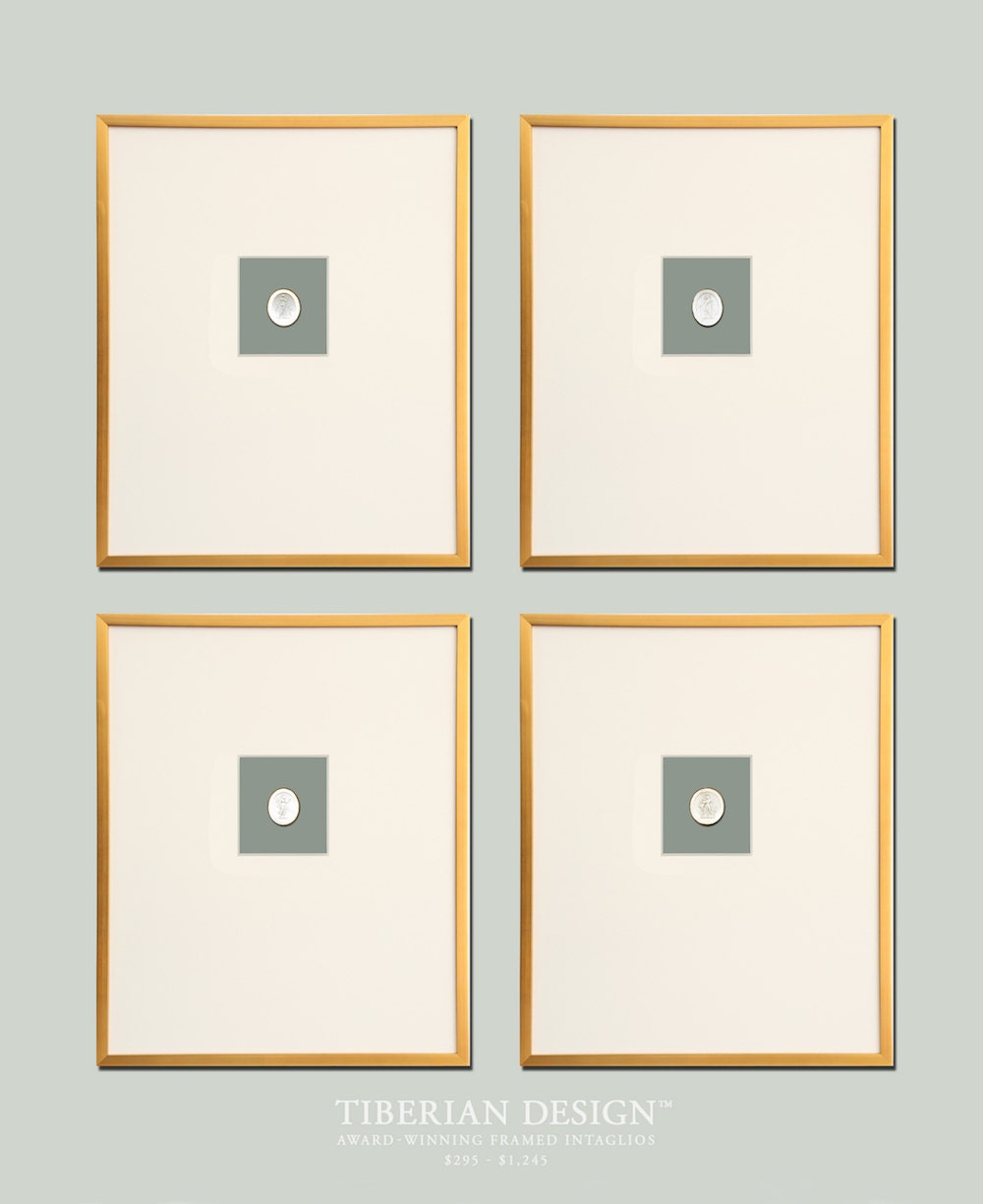 Set of 4 - Neo-Classical Framed Intaglio - Single Intaglio mounted on Blue Silk