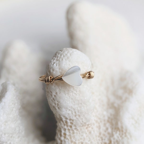 Wahine Ring // Shell Ring, Gold Wire-Wrap Ring, Beachy Ring, Ocean Jewelry, Ocean Ring, Stacking Ring, Gold Fill Ring, 14K Gold Fill Jewelry